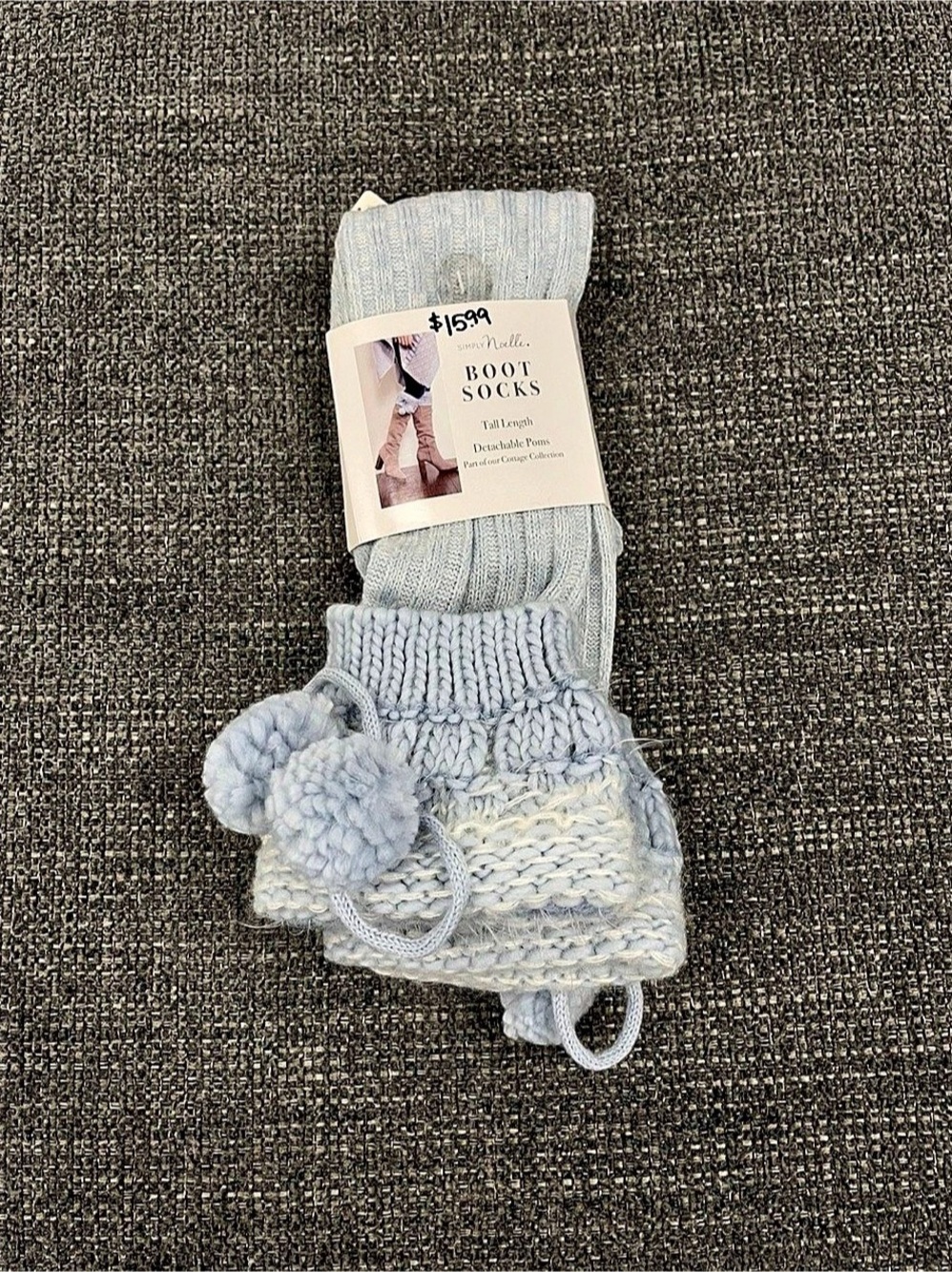 Simply Noelle Boot Socks Tall Length Detachable Poms Cottage Collection Tall